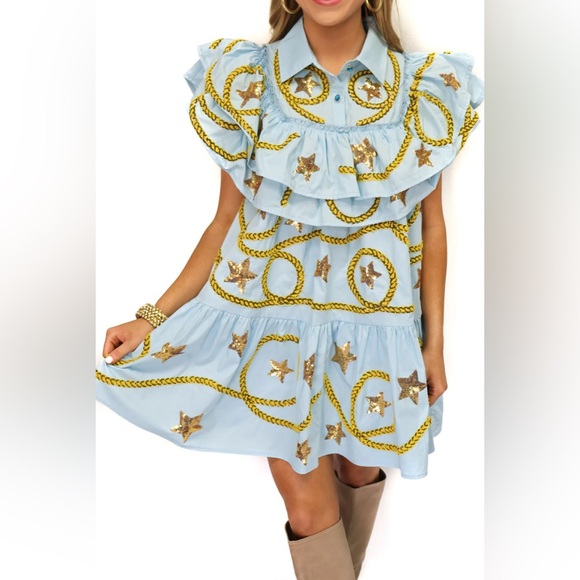 New! QUEEN OF SPARKLES Blue Star and Rope Ruffle Dress - Picture 4 of 12
